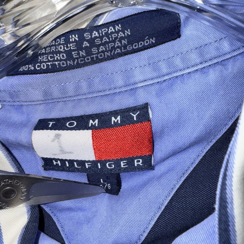 Vintage Tommy Hilfiger Shirt Mens Large Stripe Colorblock Crest Flag Logo 90s - Picture 4 of 10